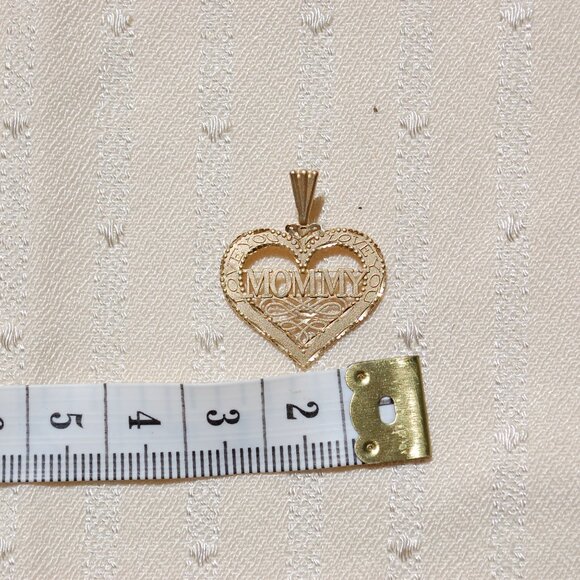 Genuine 14K Yellow Gold LOVE YOU MOMMY Heart Charm Pendant - Picture 5 of 7